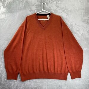 Orvis Sweater men's XXL V-Neck 100% Wool Pullover Orange Long Sleeve Casual 2XL